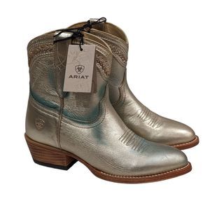 ARIAT LADIES WESTERN LEGACY R TOE METALLIC GOLD ANKLE BOOTS Size 7 B NWT